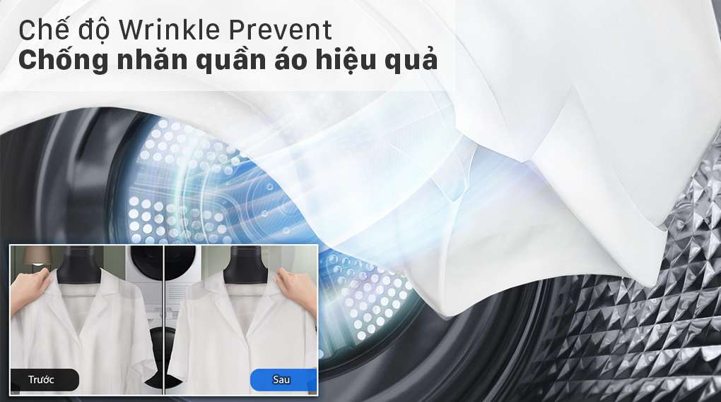 Samsung DV90T7240BH - Chống nhăn áo quần hiệu quả nhờ chế độ Wrinkle Prevent