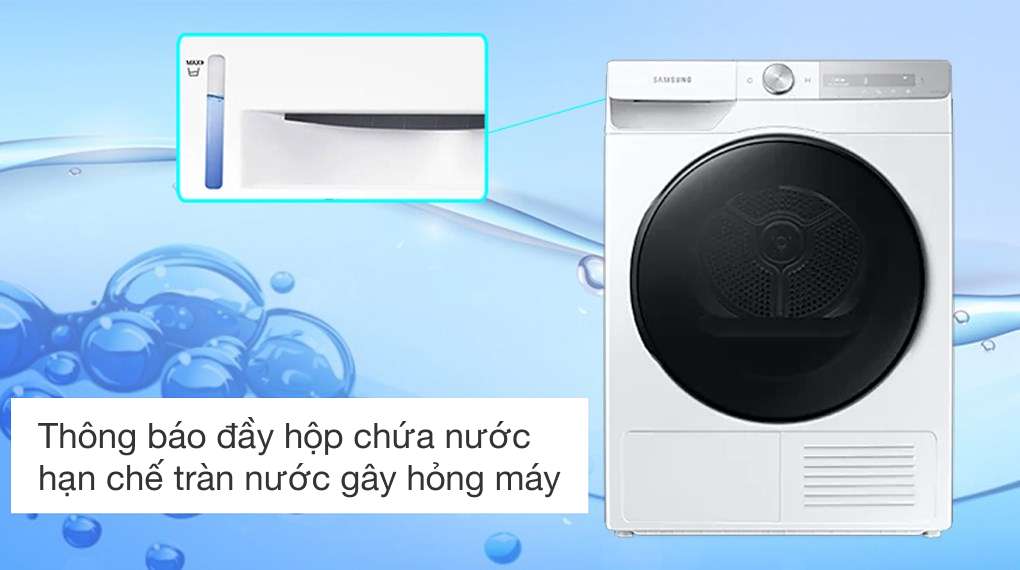 Máy sấy quần áo Samsung - Cảnh báo đầy hộp chứa nước hạn chế tràn nước gây hư máy