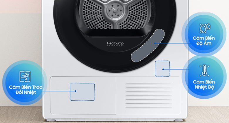 máy sấy bơm nhiệt samsung 9 kg dv90ta240ae sv - Bộ 3 cảm biến Optimal Dry