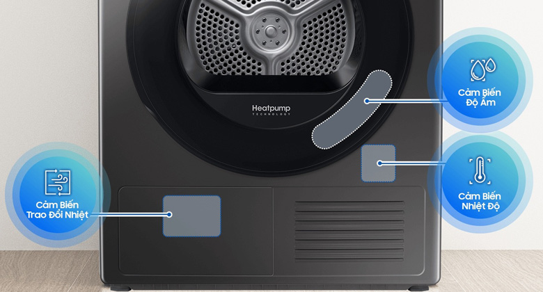 Máy sấy bơm nhiệt Samsung 9 kg DV90TA240AX/SV - Bộ 3 cảm biến Optimal Dry