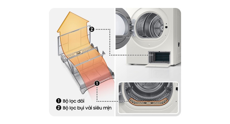 Máy sấy bơm nhiệt Samsung Bespoke AI 17 kg DV17B9750CV/SV - Bộ lọc 3 trong 1
