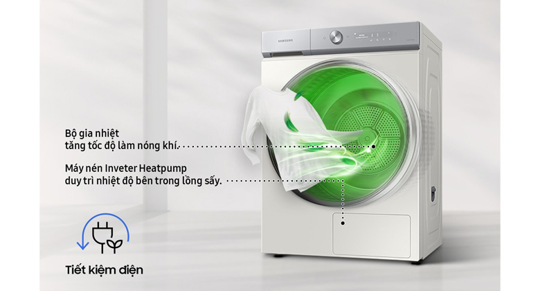 Máy sấy bơm nhiệt Samsung Bespoke AI 17 kg DV17B9750CV/SV - Bảng điều khiển thông minh AI Control
