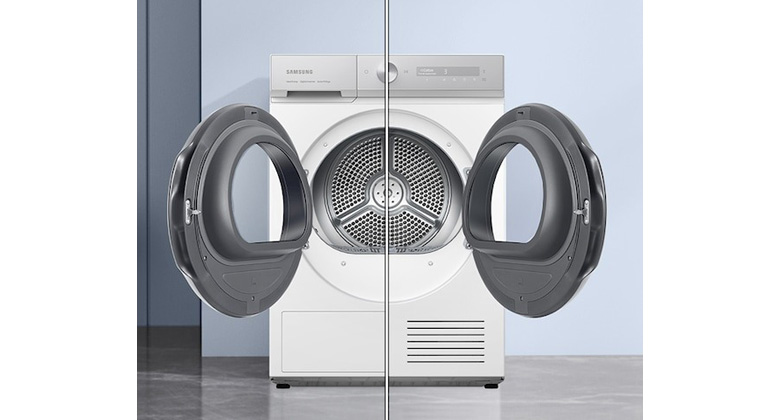 Máy sấy bơm nhiệt Samsung Bespoke AI 9 kg DV90BB9440GH/SV - Cửa đảo chiều tiện lợi