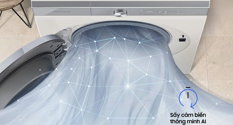 Máy sấy bơm nhiệt Samsung Bespoke AI 9 kg DV90BB9440GH/SV - Sấy cảm biến thông minh