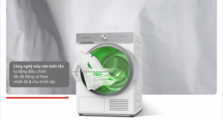 Máy sấy bơm nhiệt Samsung Bespoke AI 9 kg DV90BB9440GH/SV - Sấy siêu tốc, giảm 35% thời gian sấy