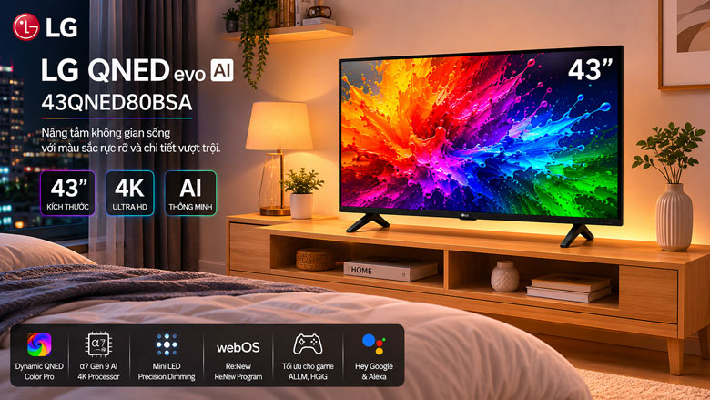 Mẹo sử dụng tivi LG 43QNED80BSA hiệu quả trong phòng nhỏ