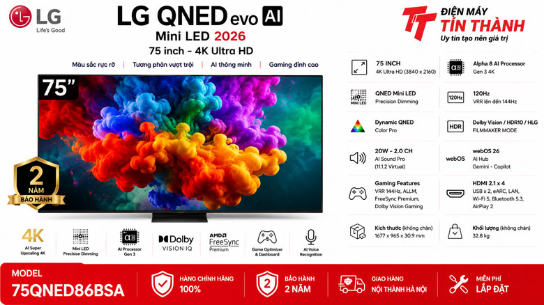 Smart Tivi LG 75QNED86BSA có phù hợp phòng khách rộng không?