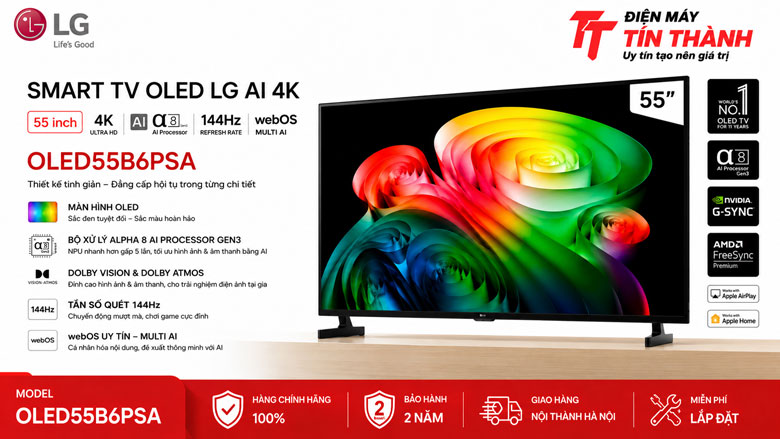 Smart Tivi OLED LG AI 4K 55 inch OLED55B6PSA chính hãng
