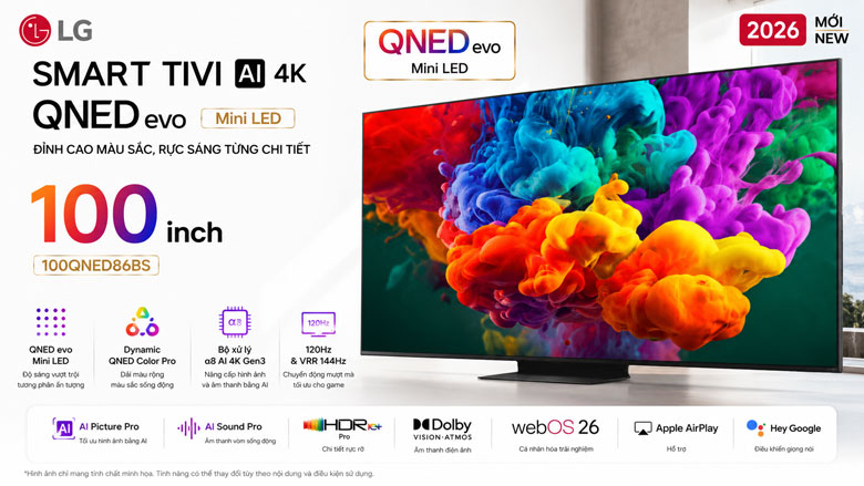 Smart Tivi QNED LG AI 4K 100 inch 100QNED86BS với màn hình QNED evo Mini LED