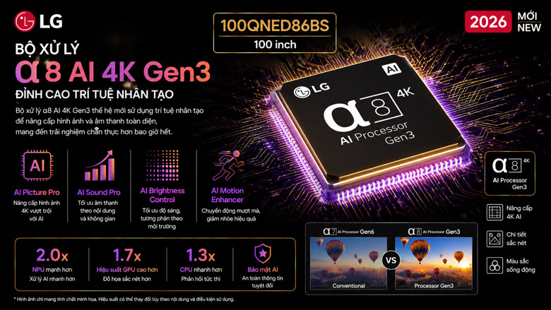 Bộ xử lý alpha 8 AI 4K Gen3 trên TV LG 100QNED86BS