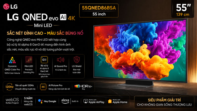 Smart Tivi QNED LG AI 4K 55 inch 55QNED86BSA với màn hình QNED evo Mini LED