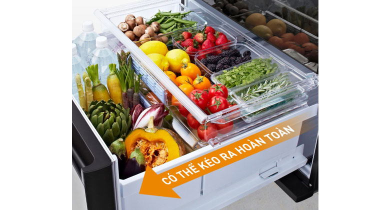 Tủ lạnh Panasonic side by side - Ngăn rau củ và ngăn đông được kéo hết cỡ
