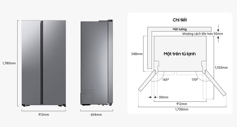 Tủ lạnh Samsung Inverter - Kích thước sản phẩm