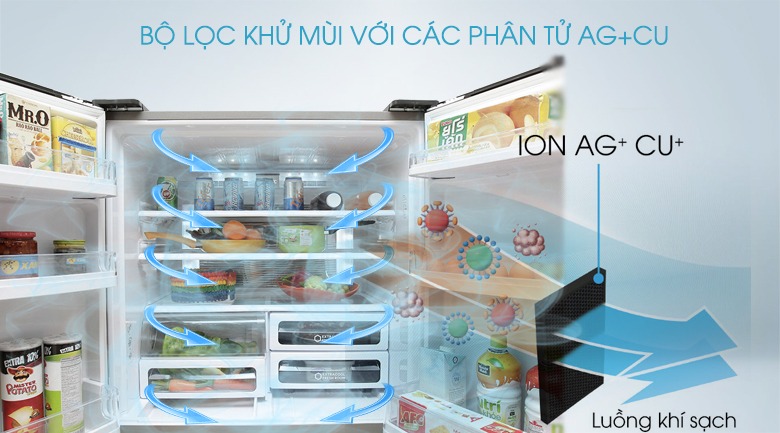 Tủ lạnh Sharp 4 cánh - Bộ khử mùi Nano Bạc Đồng loại bỏ vi khuẩn, mùi hôi triệt để