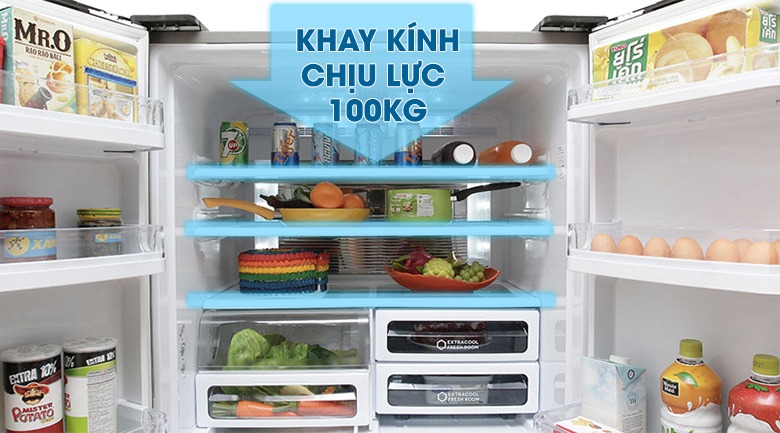 Tủ lạnh 4 cánh Sharp - Khay kính chịu được lực nặng lên đến 100 kg