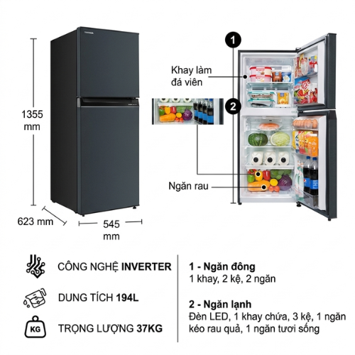 Tủ lạnh Toshiba inverter GR-RT252WE-PMV(52)4