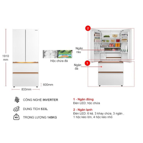 Tủ lạnh Toshiba Inverter 533 lít Japandi Multi Door GR-RF690WI-PGV(67)1