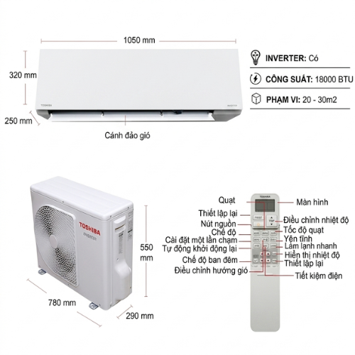 Máy lạnh Toshiba Inverter 2HP RAS-H18E2KCVG-V2