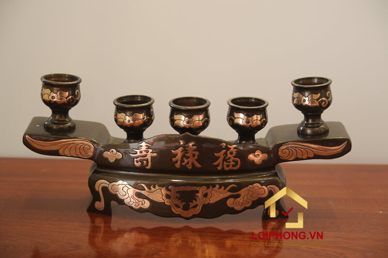 Bộ 5 chén trên bàn thờ bằng đồng