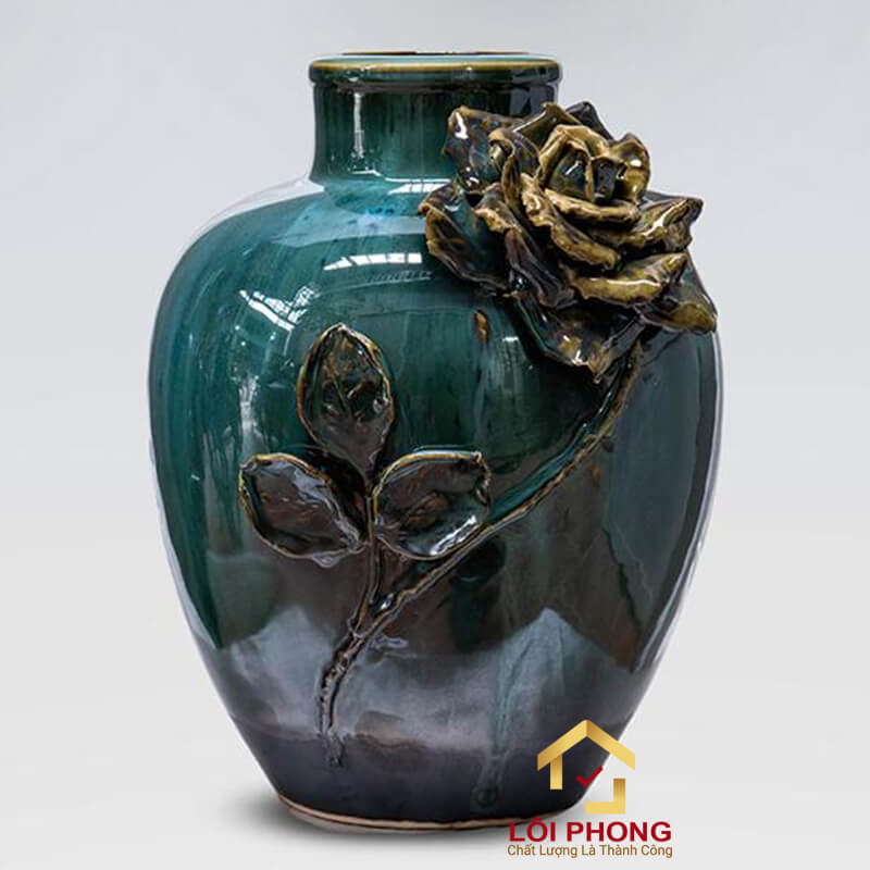 Bình gốm dáng tròn cổ thẳng truyền thống