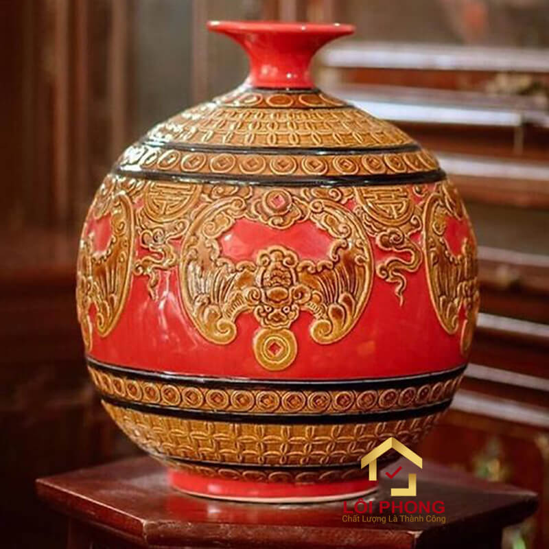 Bình gốm họa tiết Ngũ Phúc Lâm Môn