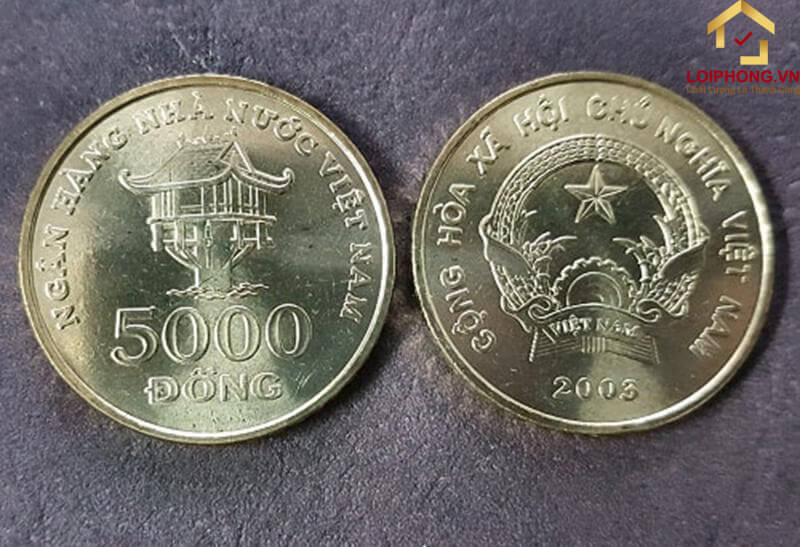 Hình ảnh chùa Một Cột có trên đồng tiền xu 5000 VNĐ