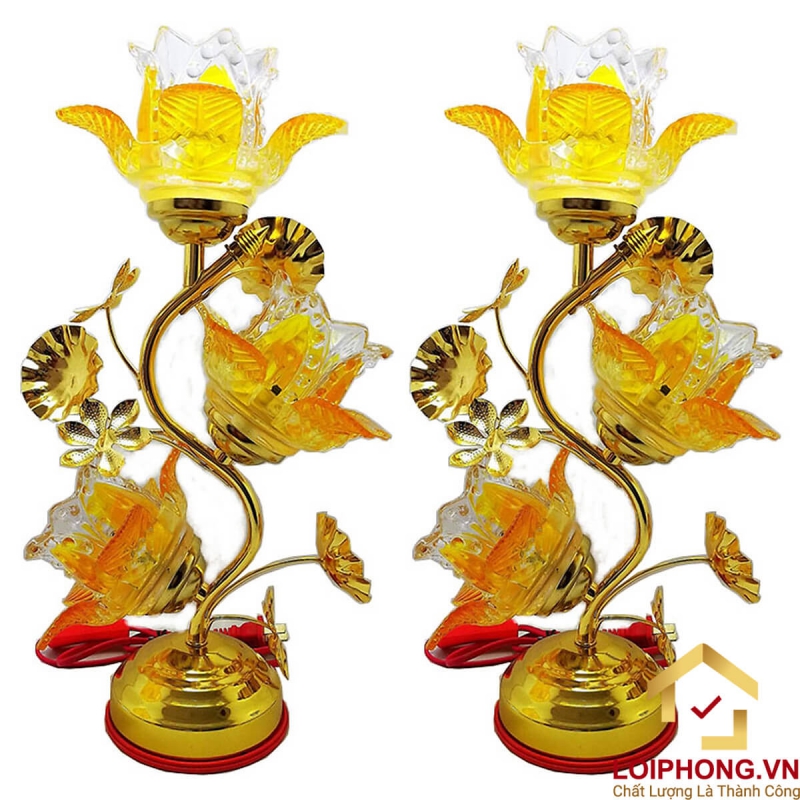 Đèn thờ Led pha lê 3 bông 45 cm