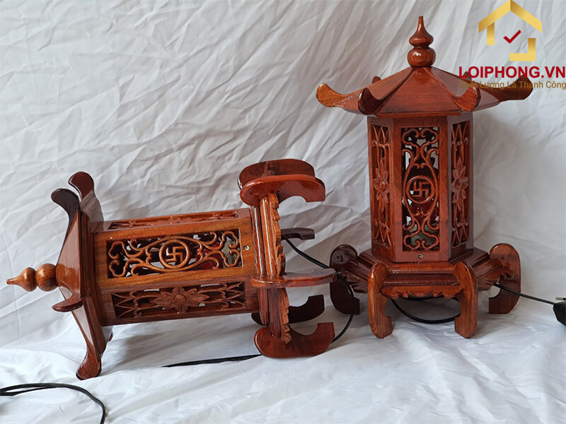 Đèn thờ gỗ lục giác với chất liệu gỗ hương