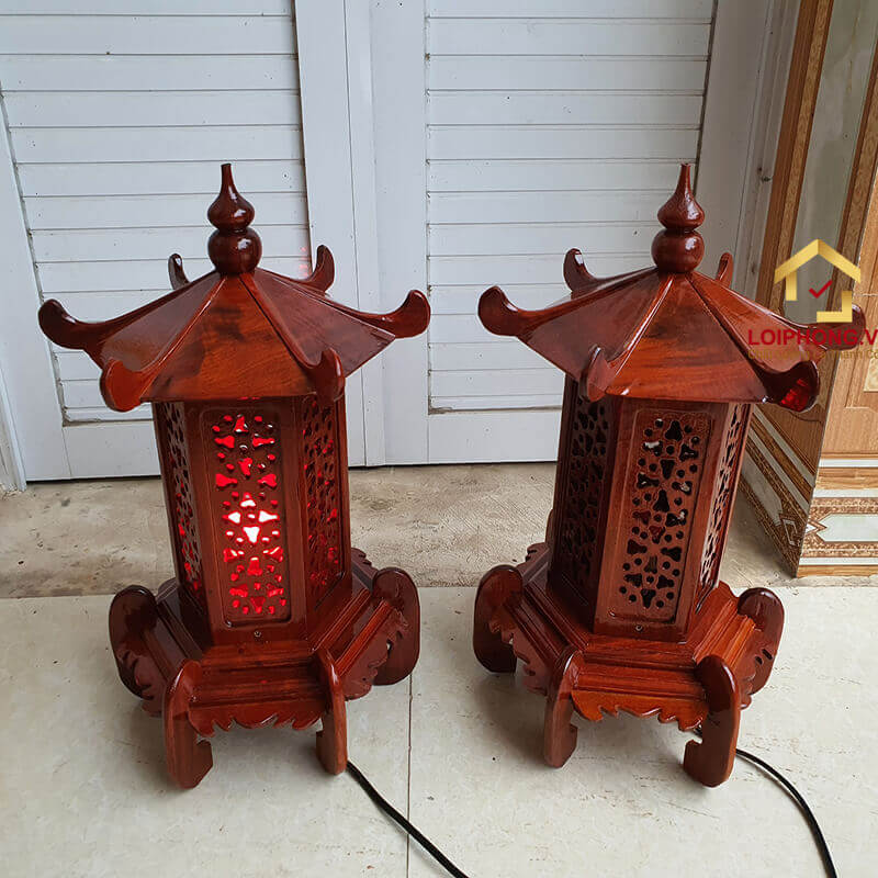 Đèn thờ lục giác gỗ hương cao cấp