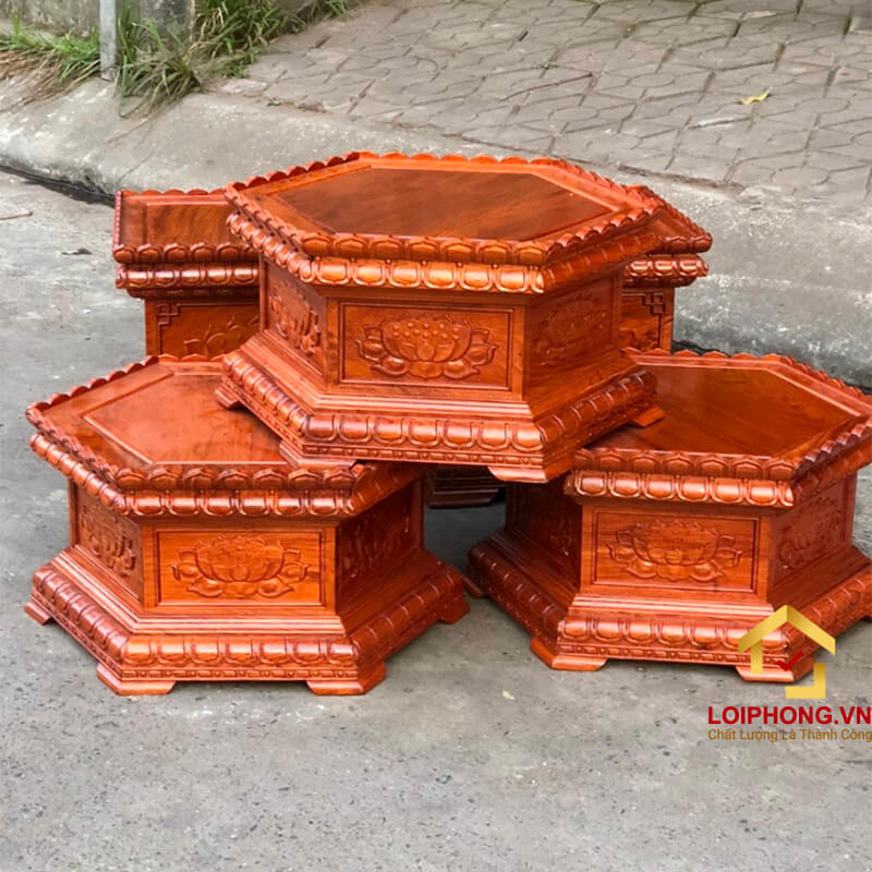Đôn gỗ mini lục giác đài sen