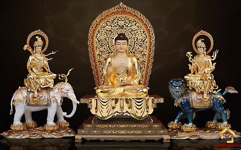 Tượng Hoa Nghiêm Tam Thánh bằng đồng dát vàng