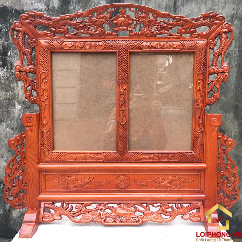 Khung ảnh thờ trạm khắc long phụng