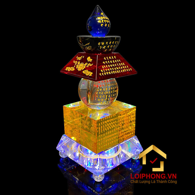 Mẫu tháp ngọc xá lợi ngũ sắc mang biểu tượng cho sự bình an và giúp tâm hồn người thờ cúng thanh tịnh