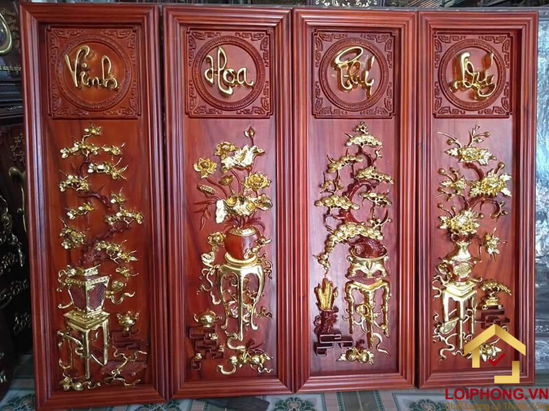 Tranh tứ quý gỗ mẫu 9