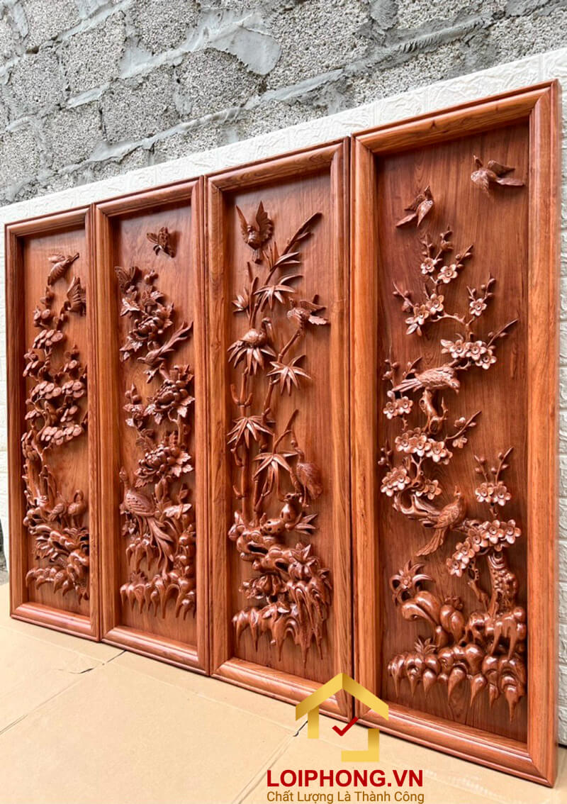 Tranh tứ quý gỗ mẫu 17