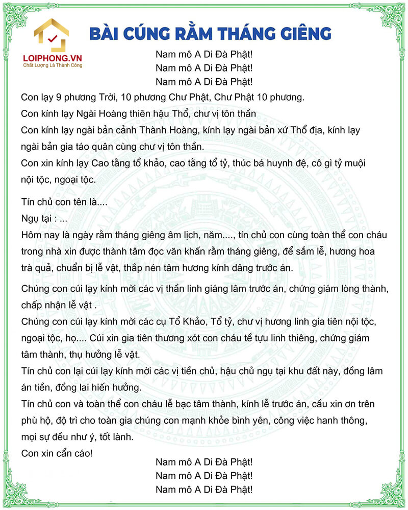 Văn khấn rằm tháng Giêng chuẩn nhất