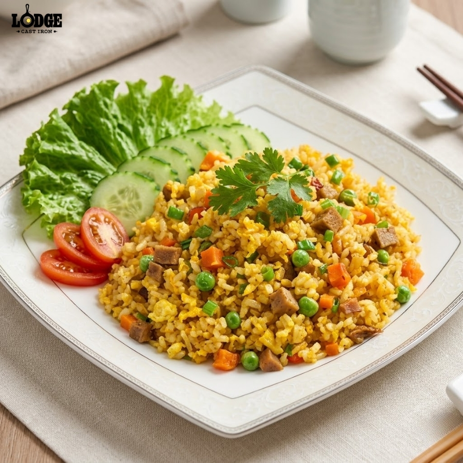 Đĩa cơm chiên dương châu chay thanh đạm, hấp dẫn