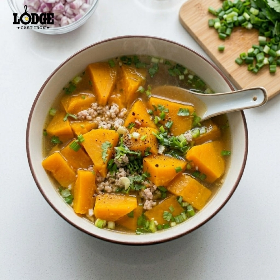 Món canh bí đỏ nấu cùng thịt băm