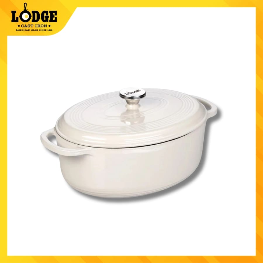 Nồi gang oval tráng men màu trắng