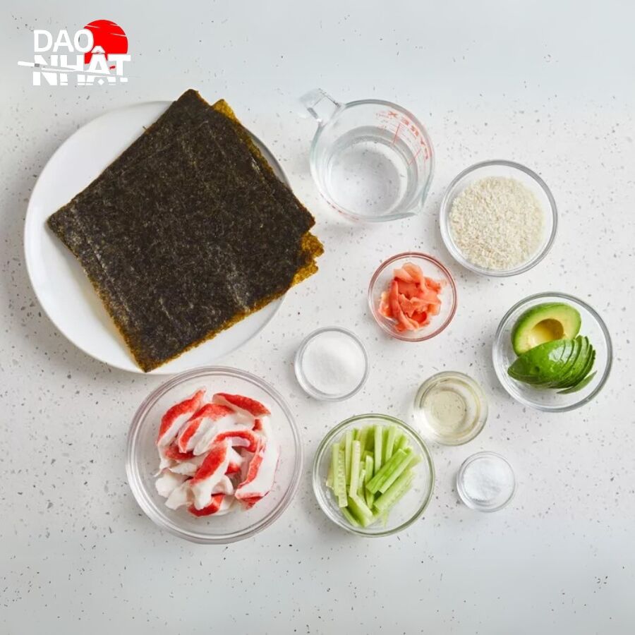 Một vài nguyên liệu cơ bản khi thực hiện cách làm sushi