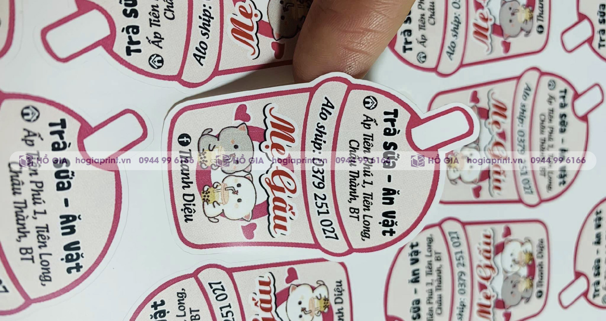 Xưởng in tem nhãn quán ăn vặt Hồ Gia