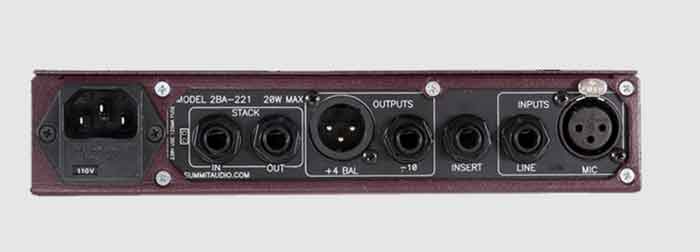 Summit Audio 2BA-221 mặt sau Preamp có đầy đủ đầu cắm vào