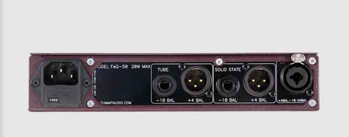 Preamp Summit Audio FeQ-50 mặt sau có đầy đủ đầu cắm vào