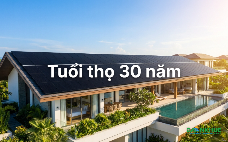 Hệ thống điện mặt trời áp mái sử dụng tấm pin N-type độ bền 30 năm trên biệt thự