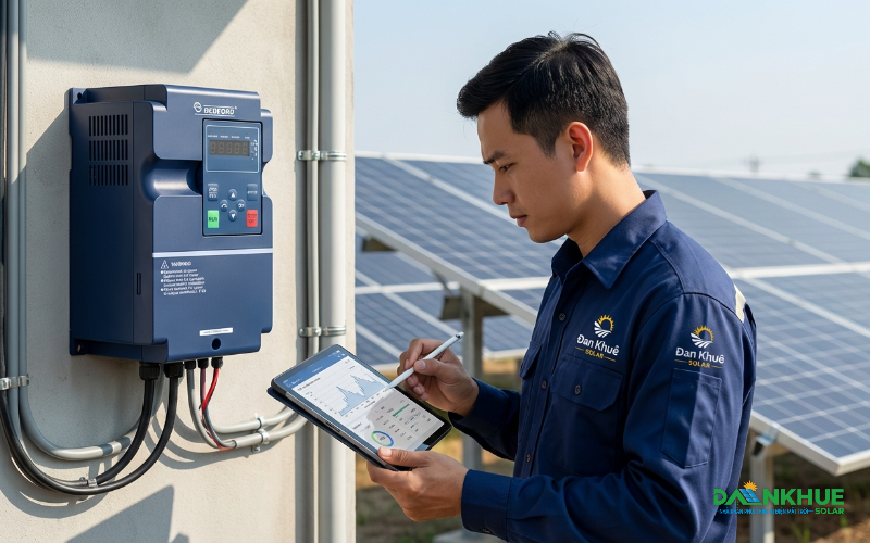 Kỹ sư đan khuê đang kiểm tra hệ thống bơm