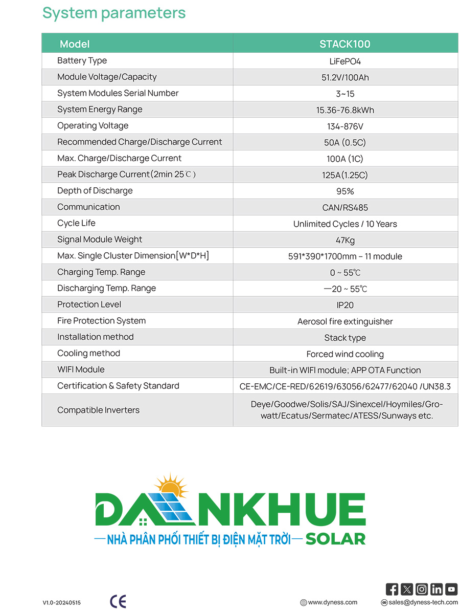 thông số pin lưu trữ dyness-stack100-datasheet