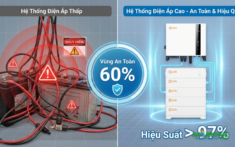 So sánh hiệu suất và nhiệt độ giữa hệ thống biến tần áp thấp 48V và biến tần áp cao.