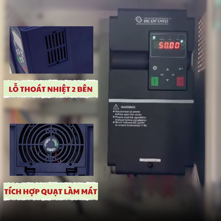 Biến tần bơm Bedford được bổ sung quạt làm mát và lỗ thoát khí 2 bên