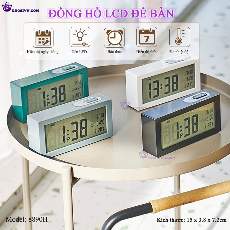 Đồng Hồ LED Để Bàn Màn Hình LCD Báo Thức Hiển Thị Nhiệt Độ Ngày Tháng - 8890H