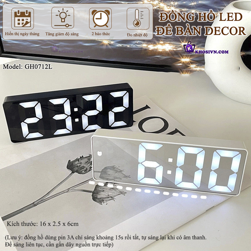Đồng Hồ LED RGB Mini Để Bàn Báo Thức Decor Bàn Làm Việc - GH0712L